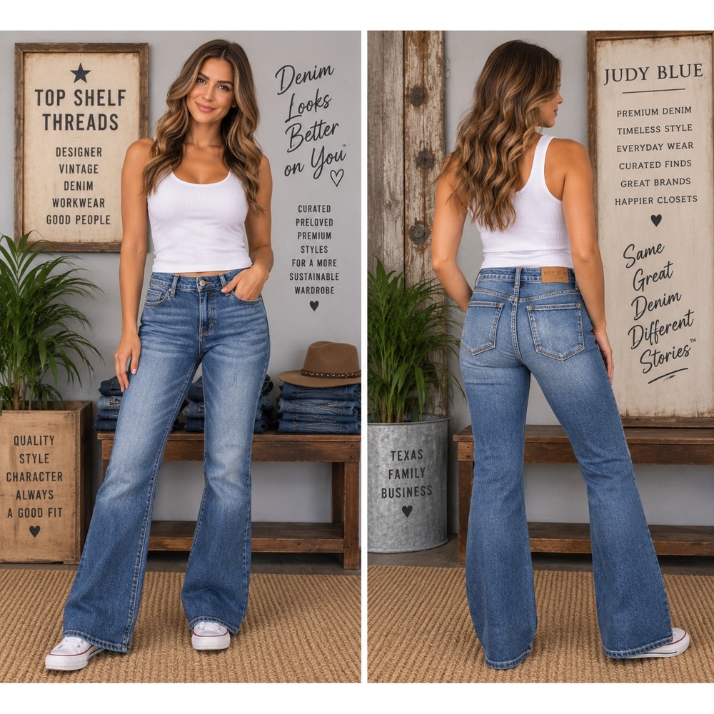 Judy Blue Women 1/25 Mid Rise Bootcut Jeans Blue Stretch Western Cowgirl Classic